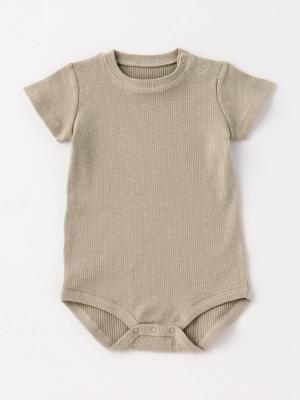 コンビ肌着・新生児/ベビー肌着|【親子コーデ可】ANGELIEBEオリジナル  リブテレコベーシック半袖ボディ|グレーベージュ