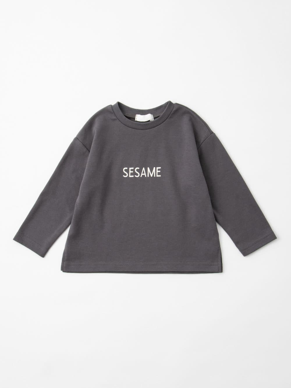 ベビートップス|Ampersand(アンパサンド)フードロゴプリント ロングTシャツ|チャコール