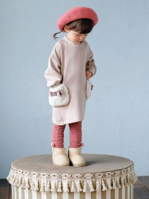 ベビー ワンピース|Seraph（セラフ）あったか裏シャギーポケットファーワンピース|ベージュピンク