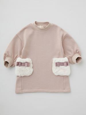 ベビー ワンピース|Seraph（セラフ）あったか裏シャギーポケットファーワンピース|ベージュピンク