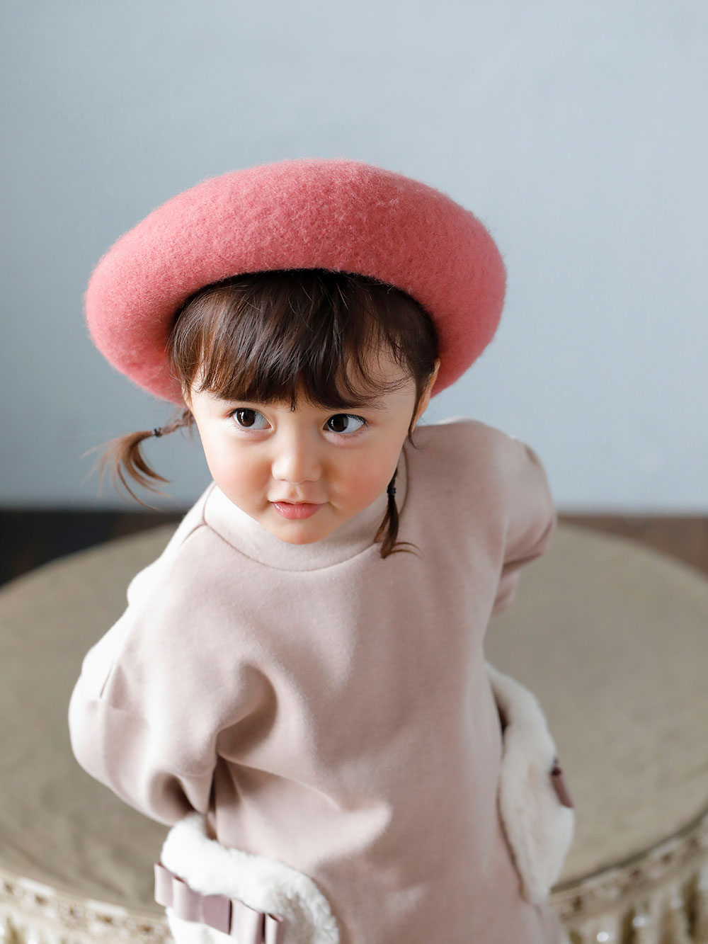 ベビー ワンピース|Seraph（セラフ）あったか裏シャギーポケットファーワンピース|ベージュピンク