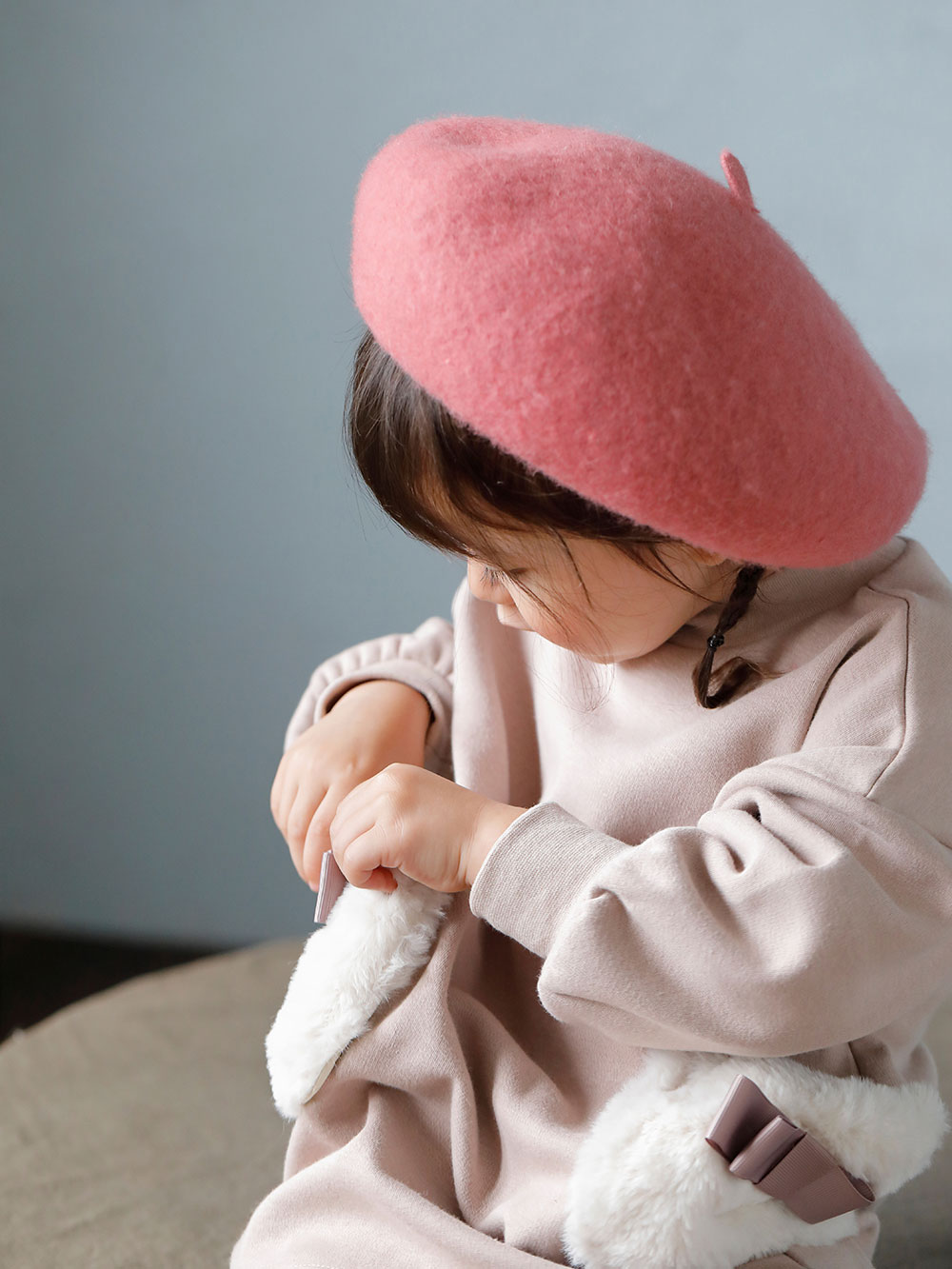 ベビー ワンピース|Seraph（セラフ）あったか裏シャギーポケットファーワンピース|ベージュピンク