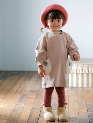 ベビー ワンピース|Seraph（セラフ）あったか裏シャギーポケットファーワンピース|ベージュピンク