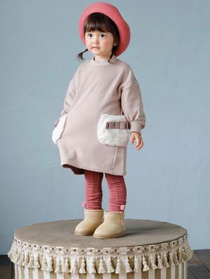 ベビー ワンピース|Seraph（セラフ）あったか裏シャギーポケットファーワンピース|ベージュピンク