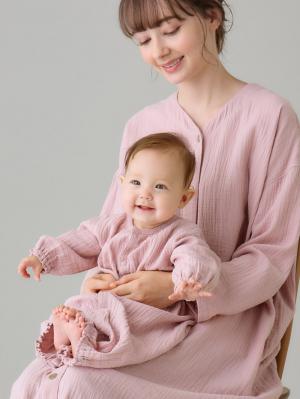 ツーウェイオール（2WAYオール）|【親子コーデ可】ぷくぷくダブルガーゼ ツーウェイオール（2wayオール） ロンパース|グレイッシュピンク