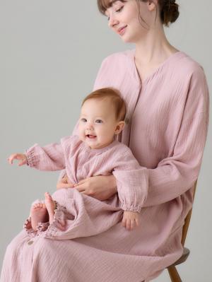 ツーウェイオール（2WAYオール）|【親子コーデ可】ぷくぷくダブルガーゼ ツーウェイオール（2wayオール） ロンパース|グレイッシュピンク