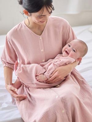 ツーウェイオール（2WAYオール）|【親子コーデ可】ぷくぷくダブルガーゼ ツーウェイオール（2wayオール） ロンパース|グレイッシュピンク