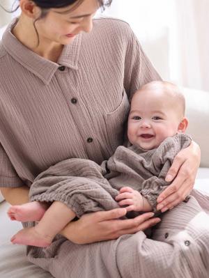 ツーウェイオール（2WAYオール）|【親子コーデ可】ぷくぷくダブルガーゼ ツーウェイオール（2wayオール） ロンパース|モカブラウン