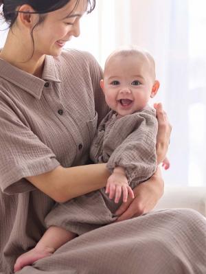 ツーウェイオール（2WAYオール）|【親子コーデ可】ぷくぷくダブルガーゼ ツーウェイオール（2wayオール） ロンパース|モカブラウン