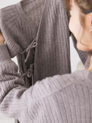 セレモニードレス|春 秋 冬 ロング ニット ドレス|スモーキーグレー