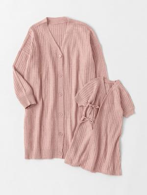 セレモニードレス|春 秋 冬 ロング ニット ドレス|スモーキーピンク