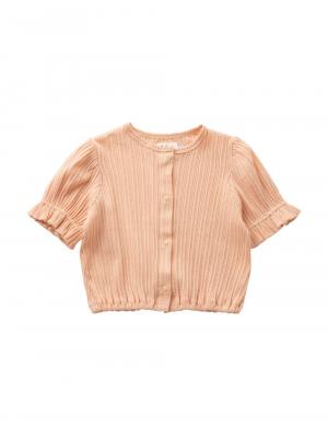 ベビー アウター|La Stella(ラ ステラ)透かし編み6分袖カーディガン|ピンク