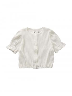 ベビー アウター|La Stella(ラ ステラ)透かし編み6分袖カーディガン|ホワイト