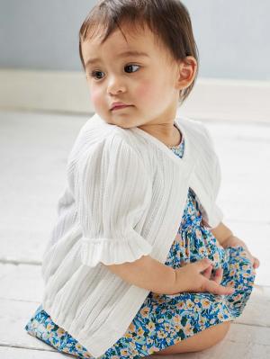 ベビー アウター|La Stella(ラ ステラ)透かし編み6分袖カーディガン|ホワイト