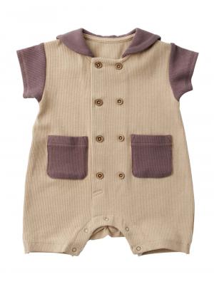 ロンパース・カバーオール|Ampersand（アンパサンド）バイカラーセーラー衿ロンパース|ベージュ