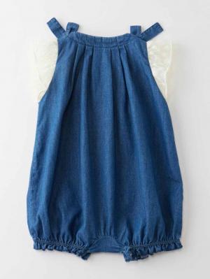 ロンパース・カバーオール|【La Stella】デニムリボンギャザーロンパース