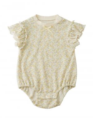 ロンパース・カバーオール|【Ampersand】総柄袖フリルボディオール|イエロー