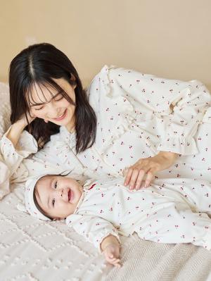 出産準備|【親子コーデ可】出産準備チェリー柄3点セット|レッド