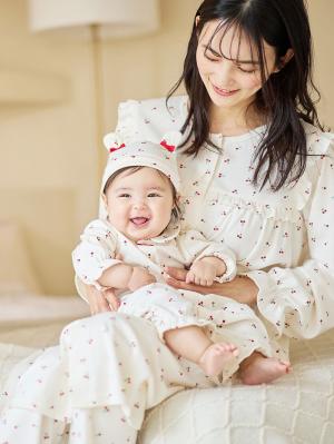 出産準備|【親子コーデ可】出産準備チェリー柄3点セット|レッド
