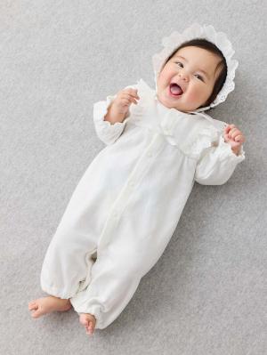 セレモニードレス|春 秋 冬【日本製】ダイヤキルトドレスオール&帽子セット|ホワイト