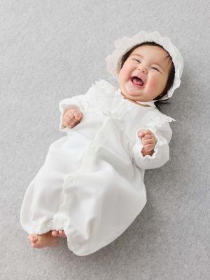 セレモニードレス|春 秋 冬【日本製】ダイヤキルトドレスオール&帽子セット|ホワイト