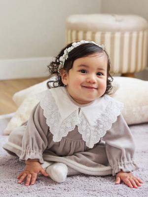 ロンパース・カバーオール|【mocmof】おめかしレース襟ロンパース|グレー