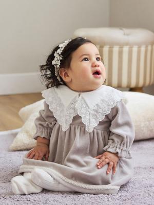 ロンパース・カバーオール|【mocmof】おめかしレース襟ロンパース|グレー