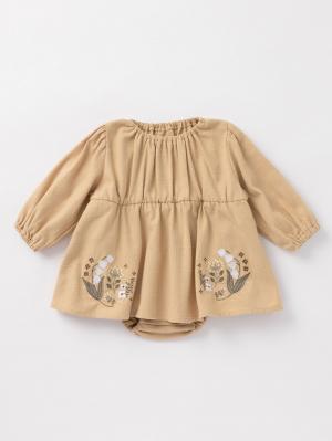 ロンパース・カバーオール|【Seraph】スタイ付きすずらん刺繍ロンパース|ベージュ