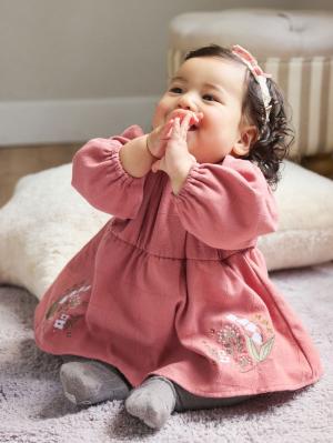 ロンパース・カバーオール|【Seraph】スタイ付きすずらん刺繍ロンパース|ピンク