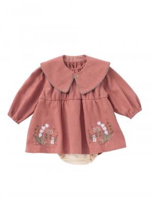 ロンパース・カバーオール|【Seraph】スタイ付きすずらん刺繍ロンパース|ピンク