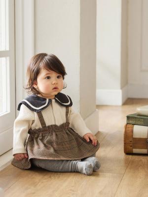 ロンパース・カバーオール|【Ampersand】チェック柄スカートロンパース|ベージュ