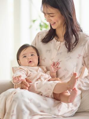 ツーウェイオール（2WAYオール）|【親子コーデ可】リボン柄プリント2WAYオール|ピンク