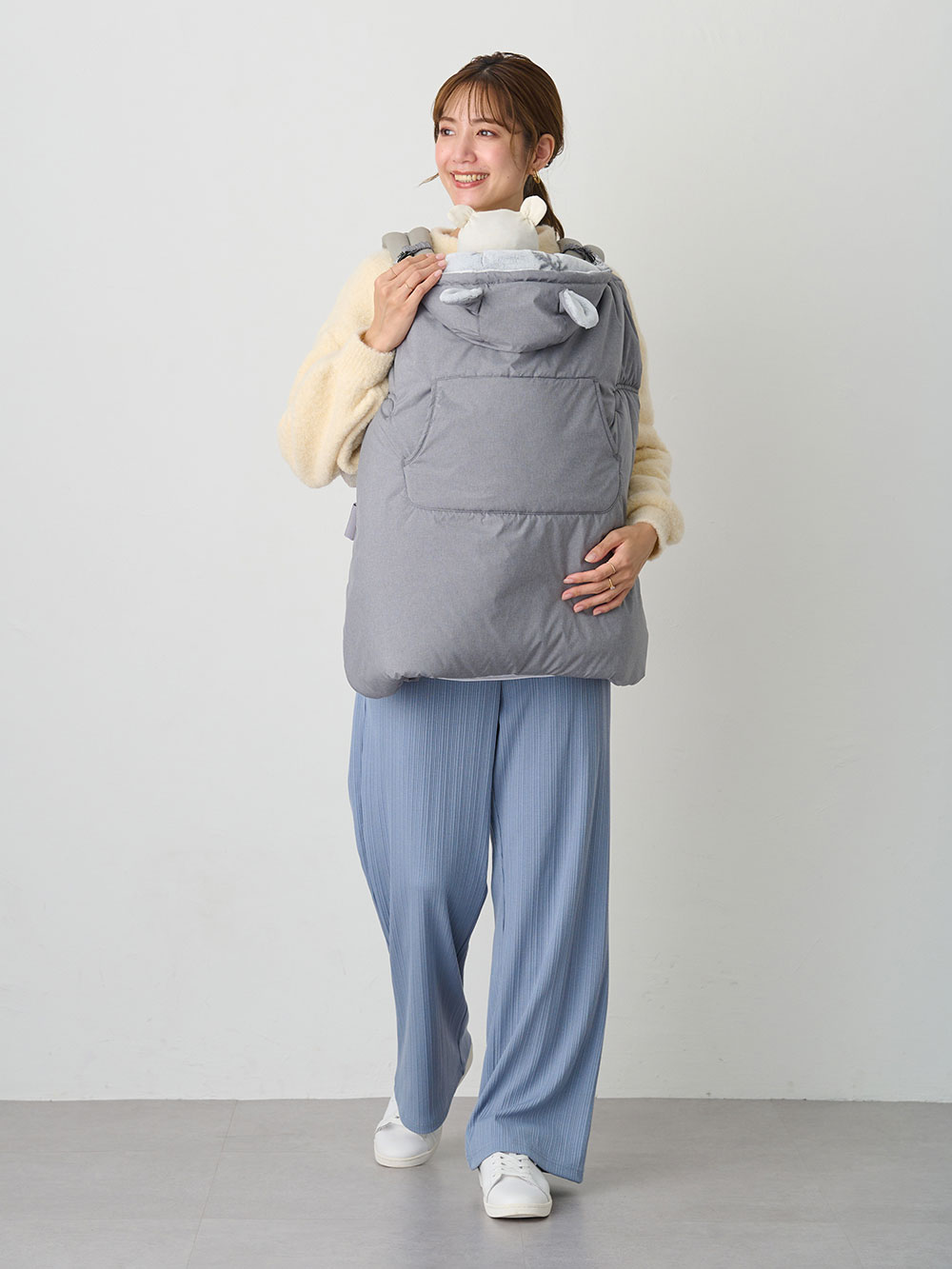 ベビーケープ|パウダーフリースあったかケープ|杢グレー