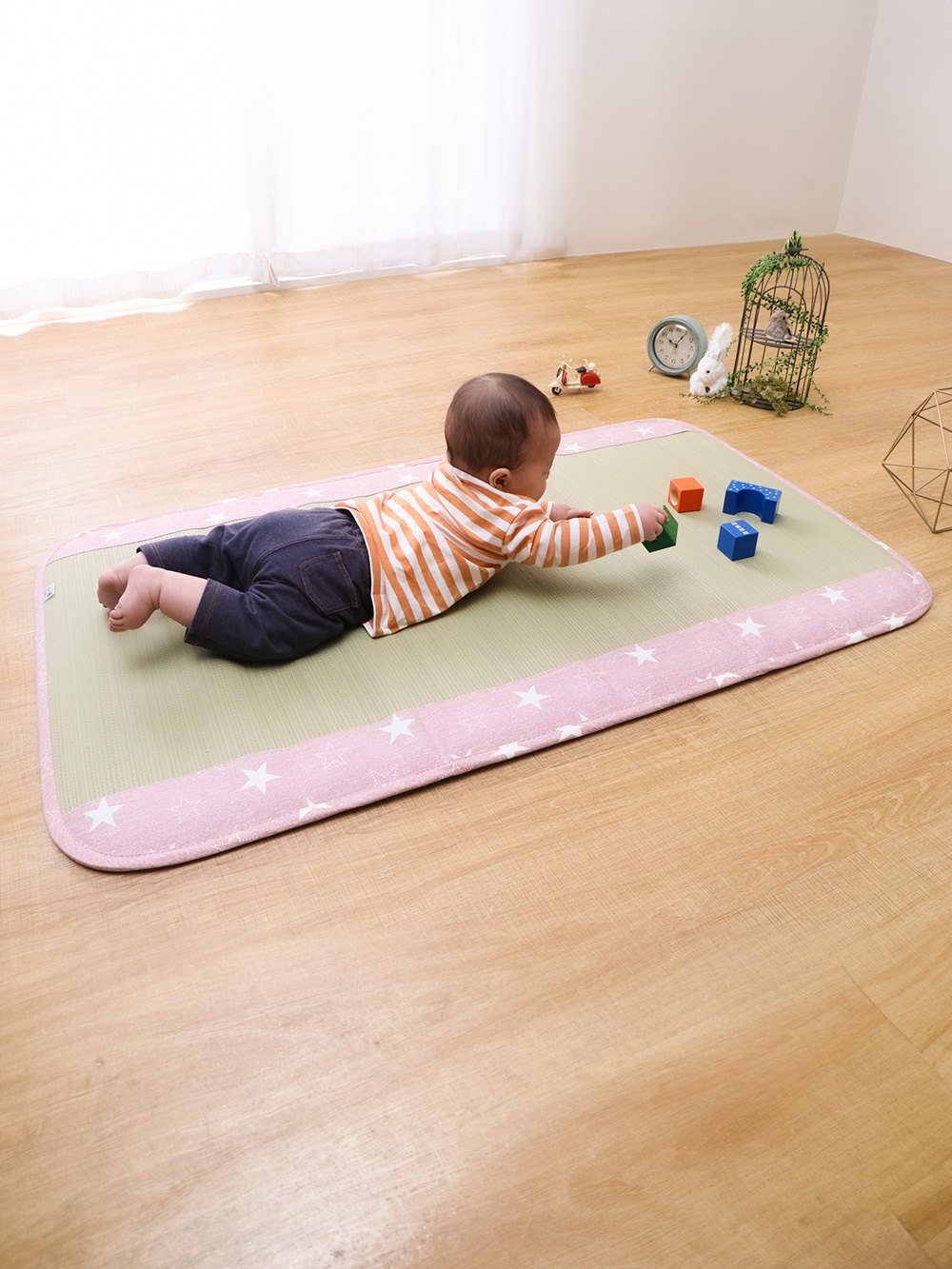 プレイマット・ベビー マット|ベビー用い草マット（デニムスター）|ピンク