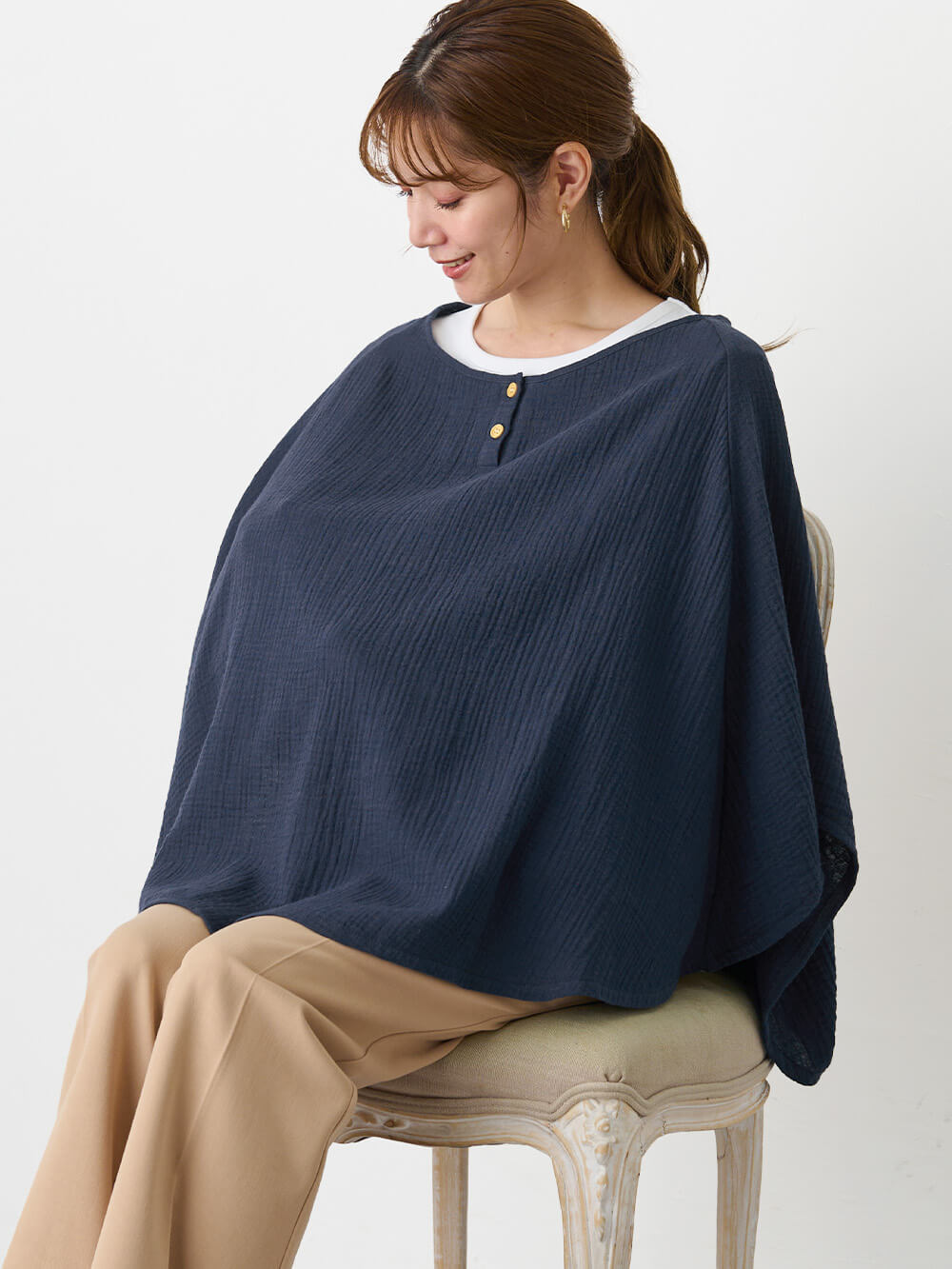 マタニティ 美容・コスメ・雑貨|ポコポコガーゼのふんわり授乳ケープ|ネイビー