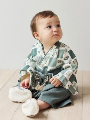 シーズンアイテム|【mocmof】袴ロンパース　男の子　女の子|ダークグリーン