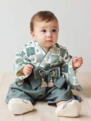 シーズンアイテム|【mocmof】袴ロンパース　男の子　女の子|ダークグリーン