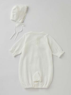 セレモニードレス|【日本製】春 夏 秋 レーシーニットドレス＆帽子セット|ホワイト（クルー）