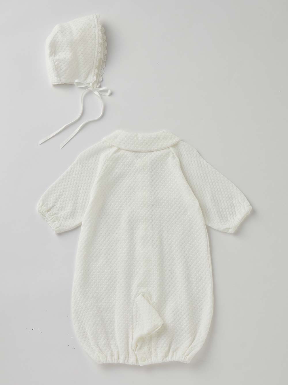 セレモニードレス|【日本製】春 夏 秋 レーシーニットドレス＆帽子セット|ホワイト（襟つき）