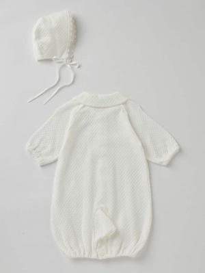 セレモニードレス|【日本製】春 夏 秋 レーシーニットドレス＆帽子セット|ホワイト（襟つき）