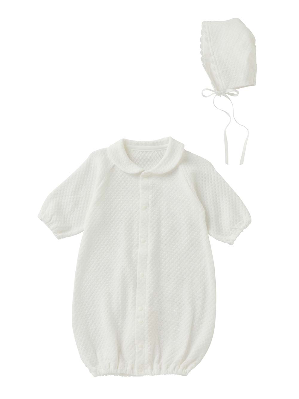 セレモニードレス|【日本製】春 夏 秋 レーシーニットドレス＆帽子セット|ホワイト（襟つき）