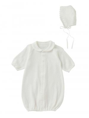 セレモニードレス|【日本製】春 夏 秋 レーシーニットドレス＆帽子セット|ホワイト（襟つき）