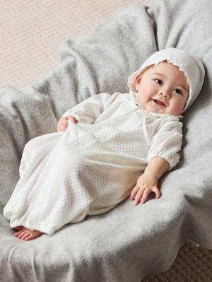 セレモニードレス|【日本製】春 夏 秋 レーシーニットドレス＆帽子セット|ホワイト（襟つき）