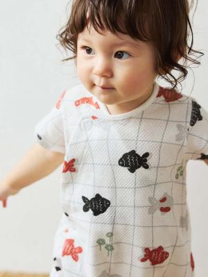 ロンパース・カバーオール|【mocmof】金魚柄サマーロンパース|オフホワイト