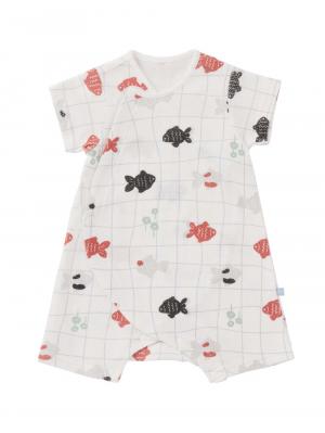 ロンパース・カバーオール|【mocmof】金魚柄サマーロンパース|オフホワイト