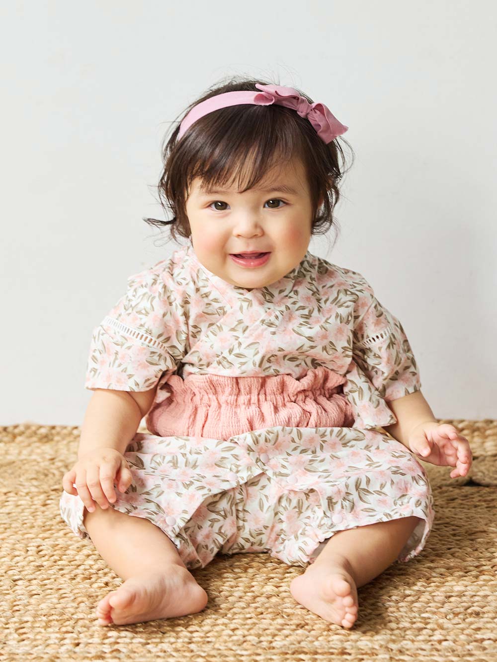 シーズンアイテム|【mocmof】帯付き浴衣ロンパース|ピンク