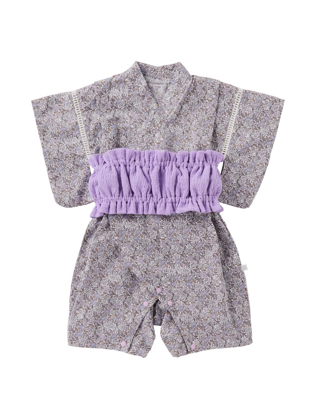 シーズンアイテム|【mocmof】帯付き浴衣ロンパース|パープル