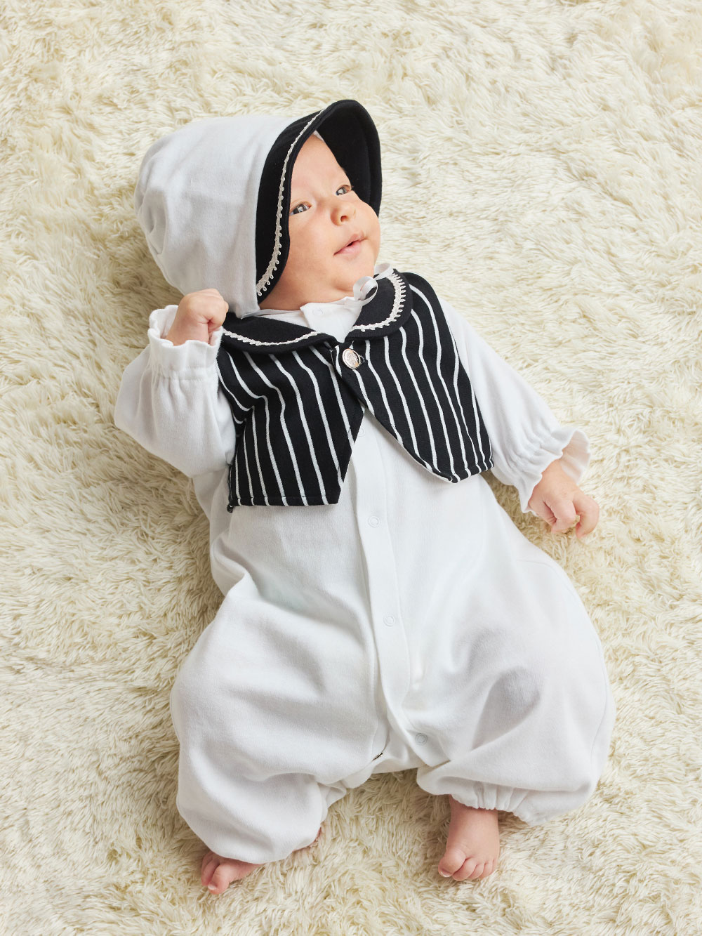 セレモニードレス|春秋冬【日本製】男の子タキシード風ドレス＆帽子セット|オフホワイト