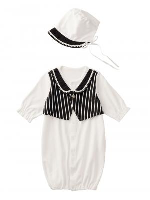 セレモニードレス|春秋冬【日本製】男の子タキシード風ドレス＆帽子セット|オフホワイト