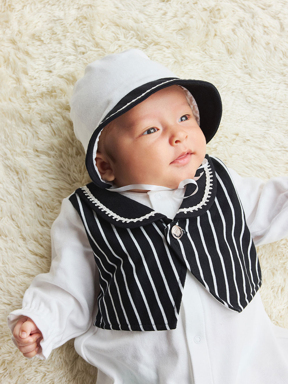 セレモニードレス|春秋冬【日本製】男の子タキシード風ドレス＆帽子セット|オフホワイト